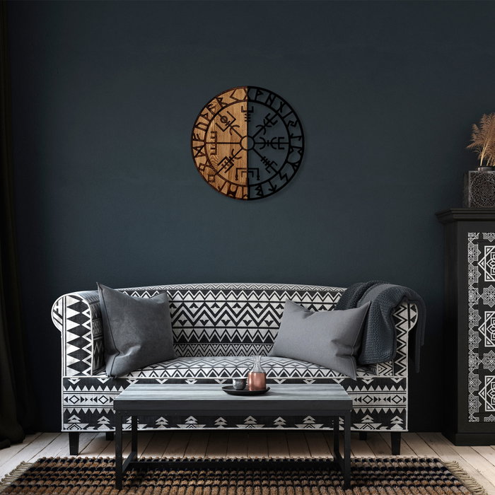 Wallity Vegvisir - 331 Escultura de pared en Negro y Nogal